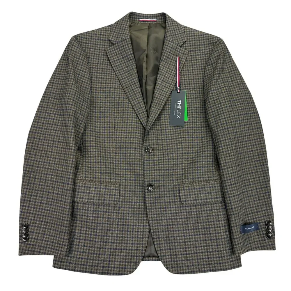 Tommy Hilfiger Mens Modern Fit Conrad Check Plaid Sport Coat Brown Blue 36S